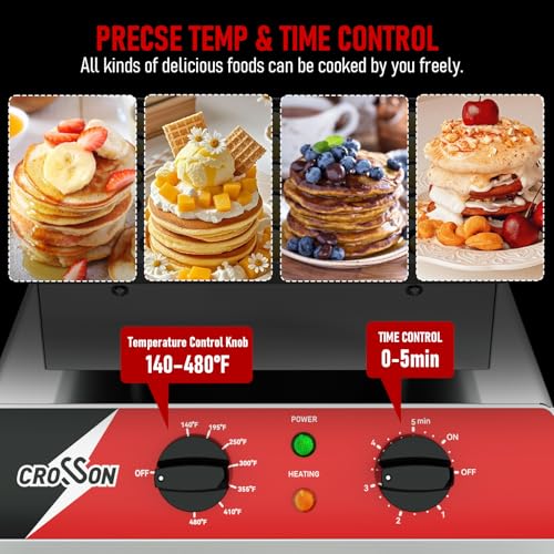 Image of CROSSON Mini Pancake Maker, 25PCS 43mm Diameter Dutch Muffin Waffle Baker, Non-stick Stainless Steel Poffertjes Grill, Commercial Electric Dorayaki Machine W /Temp & Time Control 120V /850W