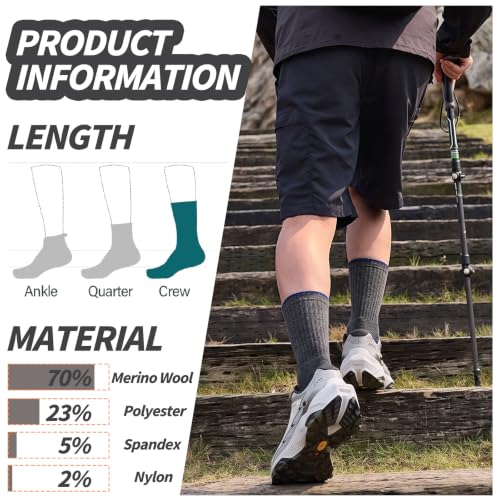 Merino Wool Hiking Socks Moisture Wicking Outdoor Walking for Men Women - image 7