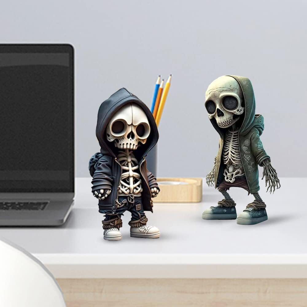 EJWCIG Cool Skeleton Figurines Statue Cool Halloween Home Decor Cute Skull Mini Figurine Collectibles DIY Handicrafts for Desk Decorations (Style 4PCS)