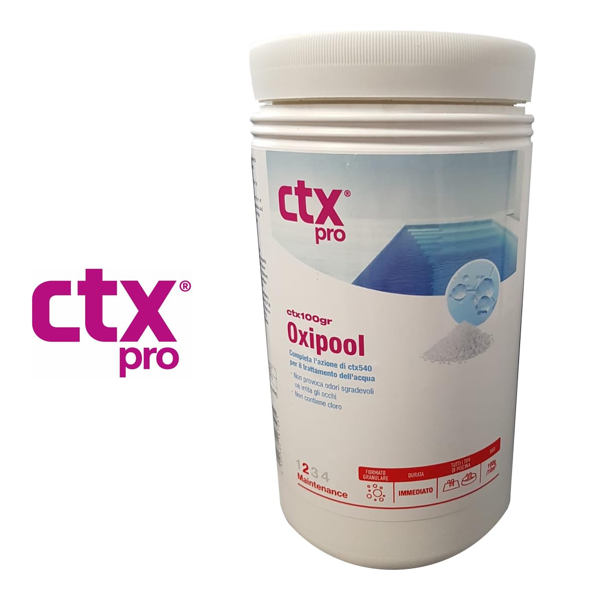 AcquaHOME® CTX 100 OXIPOOL GRANULARE 1 KG + CTX 540 ANTIALGA LIQUIDO 1 LITRO - KIT TRATTAMENTO COMPLETO A BASE DI OSSIGENO ATTIVO (NON CONTIENE CLORO) PER PISCINA SPA IDROMASSAGGIO