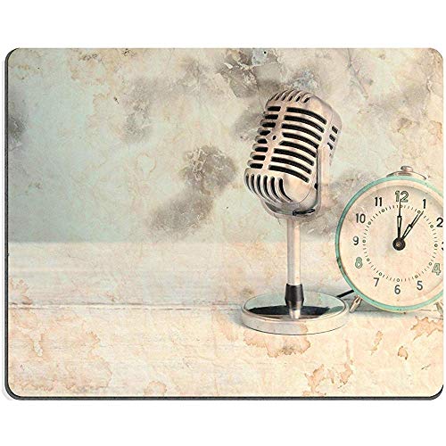 Preisvergleich Produktbild Rutschfeste Unterseite Mousepad,Maus Pad,Office Mauspad,Gaming Mausepad,Weinlesemikrofon Und Wecker Auf Tabelle 30X25Cm, Mausunterlage