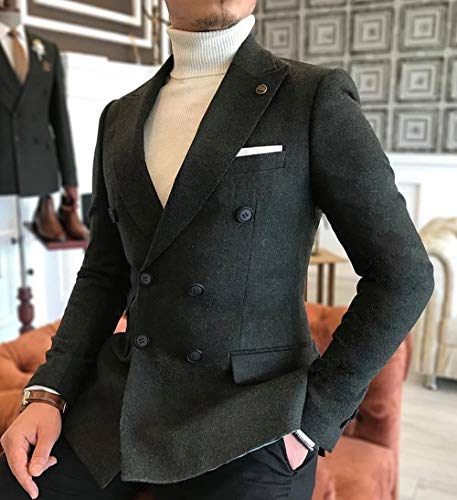 Men's Double-Breasted Men Suit Tweed Slim Fit Wool Jacket Smart Wedding Blazer3