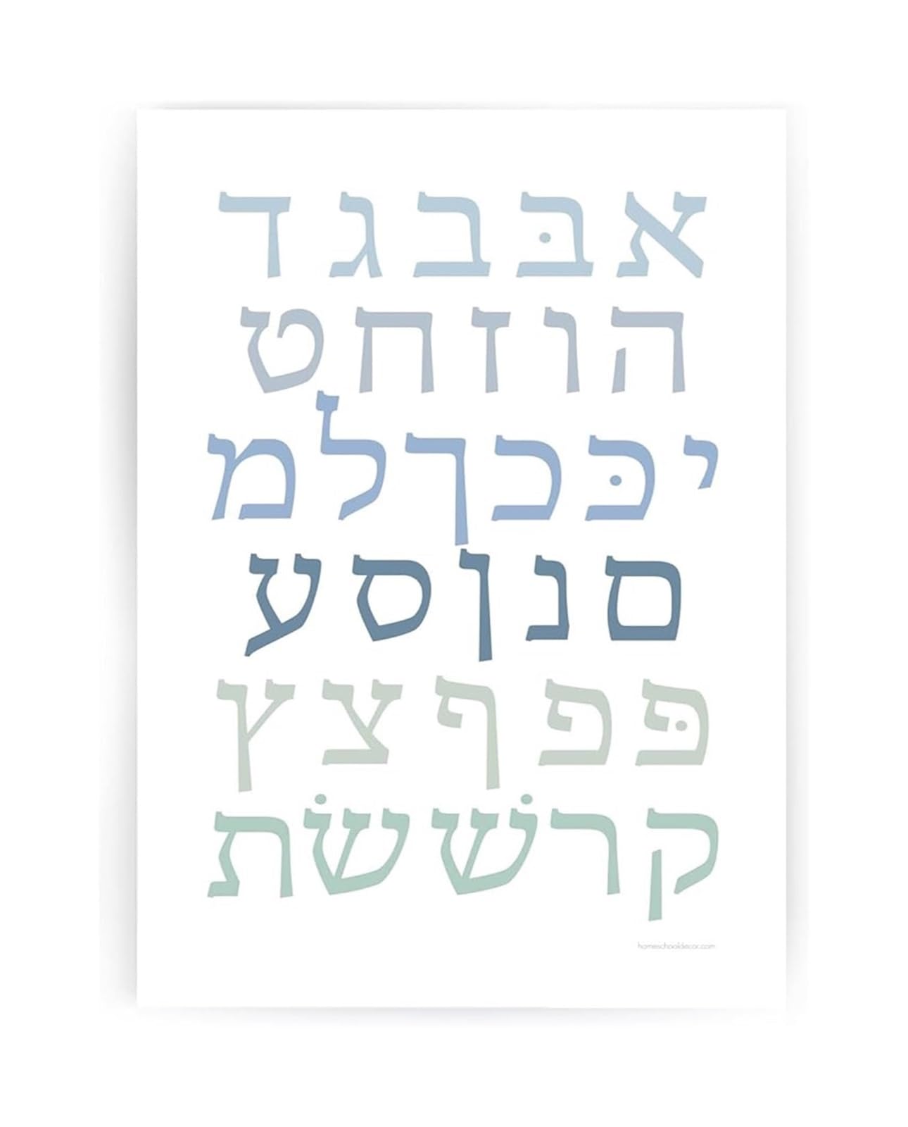 XTVVTODJXT Hebrew Letters Educational Wall-Art - Blue Aleph Bet Poster for Room, Homeschool, Jewish Gift(Framed,08x12inch(20x30cm))