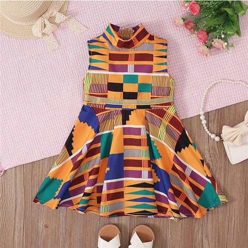 Little Girls 3D Digital Print African 𝐁ohemian Dress Kids Sleeveless Dashiki National Traditional Ethnic Dress4