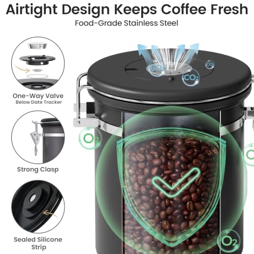 Image of Veken Coffee Canister with Window,Airtight Stainless Steel Container,16OZ