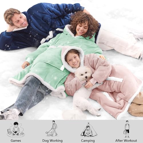 JOYWOO Pink Kids Wearable Blanket Hoodie,Oversized Cat lovers Hoodie Blanket for kids & Teens,Birthday Gifts for Girl Boys,Warm Cozy Fuzzy Sherpa Fleece Blanket with Giant Pocket Gifts,Dusty Pink