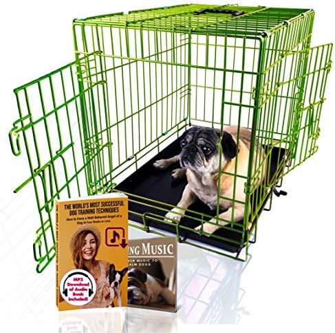 PET Expressions Luxury Colorful 24 Inch Foldable Dog Crate with 2 Doors | Free Training Ebook and Pet Calming Music | 3 Colors & 3