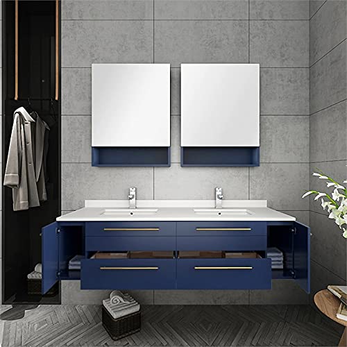 Fresca Stella 60" Wall Hung Double Undermount Sink Vanity Set In Royal Blue #TOP1