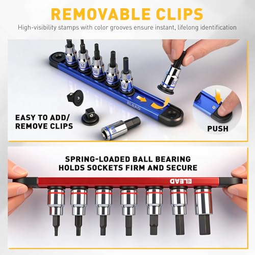 Image of 21-Piece Allen Bit Socket Set, 3 /8 inch Drive Hex & Torx Socket Set with Magnetic Sockets Organizer Rail, S2 Steel Bit & Chrome Vanadium Steel Sockets for Professional Garages Workshop