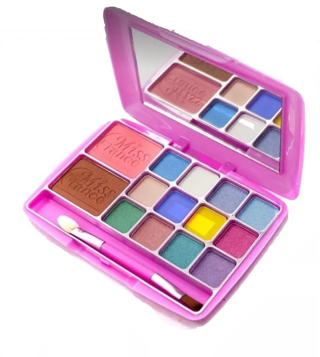 Paleta de Sombras Infantil 12 cores, Blush, Espelho e Pincel para realçar a Beleza Presente para Meninas e Jovens