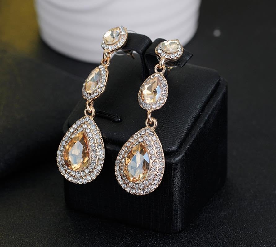 Elegant Rhinestone Statement Earrings Sparkly Cluster Crystal Drop Dangle Earrings Teardrop Chandelier Earrings Wedding Bridal Prom Earrings for Women - Image 4