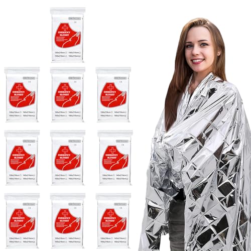 Image of 10 Pack Emergency Mylar Thermal Blankets - 84 inchx52 inch Durable Space Blankets for First Aid, Survival, Camping, Hiking, Car Emergency Kit, Outdoor Camping Gear