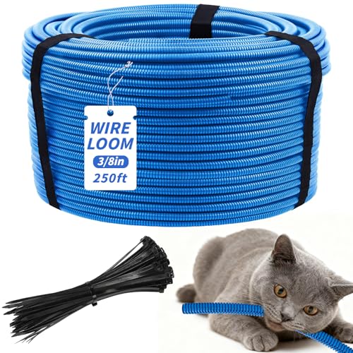 250FT Blue Split Wire Loom Tubing, 3/8 Inch Wire Protector Tubing, Automotive Wire Flexible Conduit Cord Covers with 50 Cable Ties for Automotive Marine Agriculture Electrical Cable Protection by Oleitodh - Used condition - US$23.22