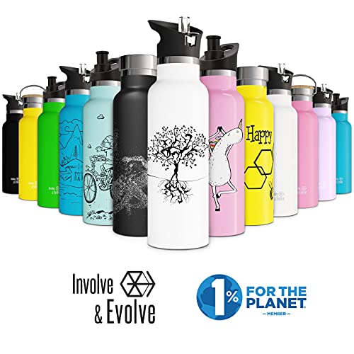 Involve & Evolve Insulated Water Bottle With 3 Lids (Straw Lid) Kids Reusable Double Walled Stainless Steel Flask Metal Thermos 12Oz 17Oz 20Oz 25Oz (17 Oz, Bare Pink) #TOP5