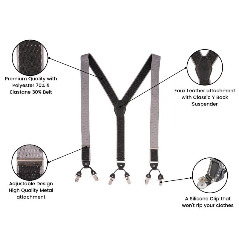 Image of The Tie Hub Suspenders for Men | Slim Clip-On Y-Back Elastic Braces | Adjustable 1.25 Inch | Formal Wedding Office
