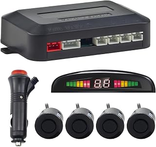Ayuda de Aparcamiento Inalámbrica, Ayuda de Marcha Atrás con 4 Sensores de Aparcamiento Traseros PDC, Kit de Aviso de Distancia Total con Pantalla LED Inalámbrica(Negro)