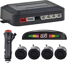 Wireless Parking Aid, Reversing Aid with 4 Rear Parking Sensors PDC, Total Distance Warning Kit with Wireless LED Display (Black)