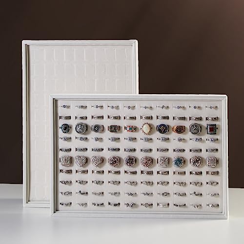 Image of Coward 2Pcs /Set Stackable Ring Organizer Tray Beige Velvet Ring Earring Stud Jewelry Display Holder Tray for Store Selling or Home Show Storage