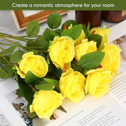 image for Jexine 100 Pieces Artificial Roses Flowers Bulk, Long Stem Realistic F