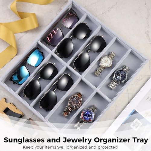 Homaisson 2 PCS Sunglasses Organizer Tray,10-Grid Velvet Sunglasses Organizer Tray, Watches Jewelry Display Box, Glasses Organizer Tray, sunglass organizer drawer, Vanities (14.2 x 12.6 inches)3