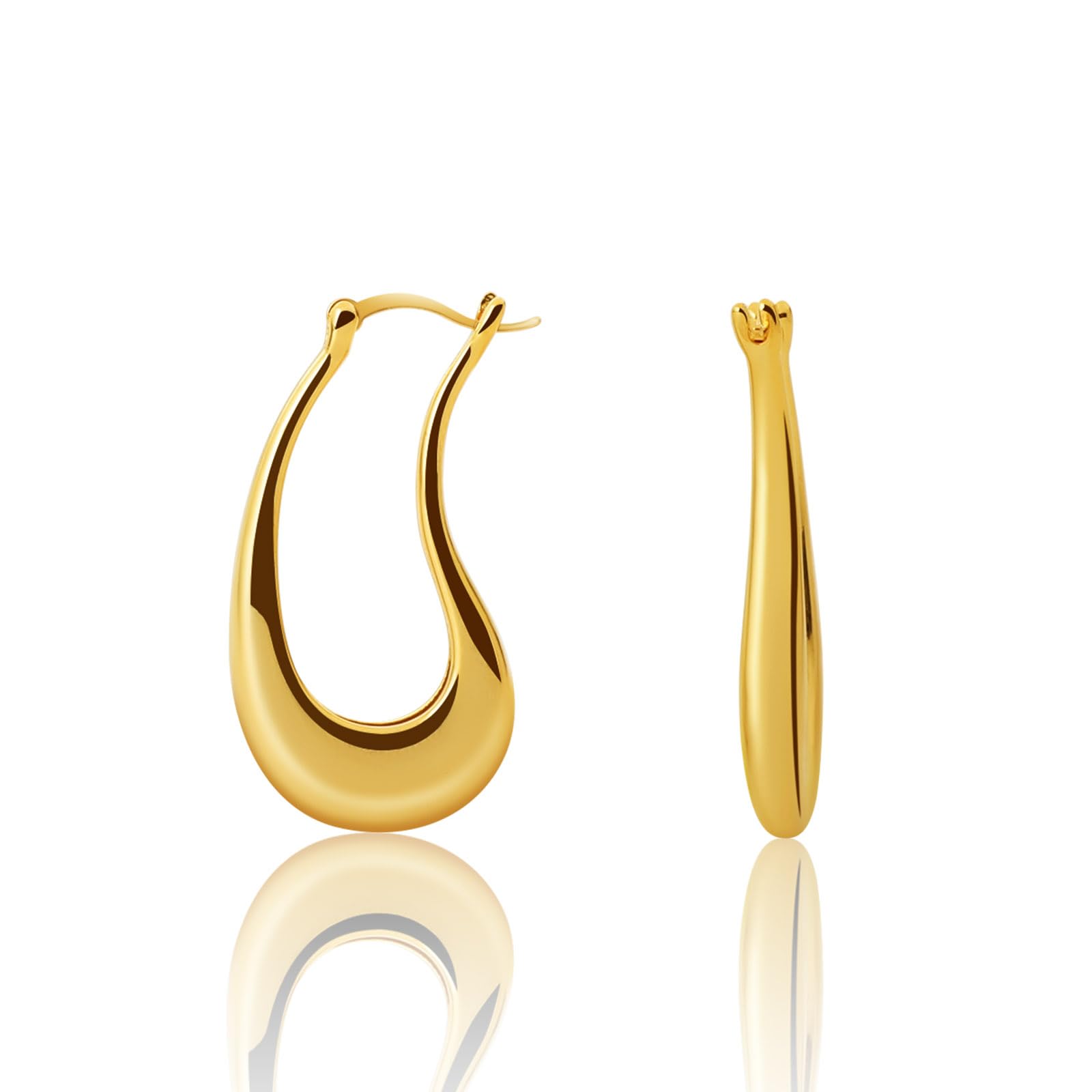 Chunky Gold Hoop Earrings for Women, 18k Gold Plated Hoop Earrings Trendy Chunky Gold Hoops Earrings Hypoallergenic Dainty Gold Jewelry for Women