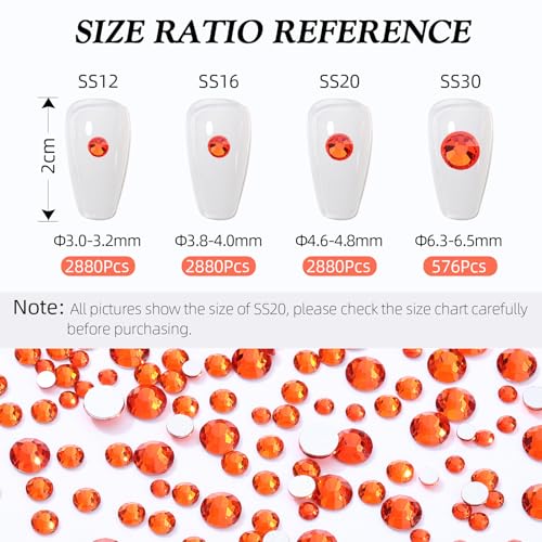 Image of Hyacinth Flatback Rhinestones, Glass Rhinestones for Nail Art and Craft, Glue Fix, Loose Crystal Gemstones(Orange, SS16, 2880pcs, 3.8-4.0mm)