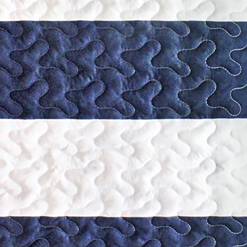 James Home Hallie Microfiber Nautical/Coastal 3Pc Reversible Quilt Set, Navy/White Stripe, Full/Queen #TOP4