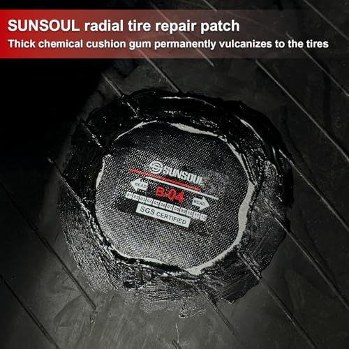 Image of SUNSOUL 10Pcs Bias Tire Patch, 5.32 inch x 5.32 inch Heavy Duty Tire Repair Patches | Bias Tire, 2 Size Options, Extra Large Bonding Area, Permanent Vulcanized Seal, Fits Commercial Truck, Tractor, Farm Vehicles