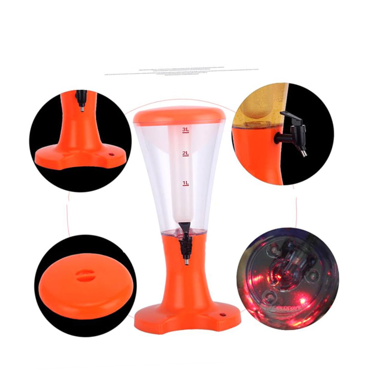 Dispenser Birra da Tavolo 3 l Nero con Luci LED Colorate | Abs, Design Preciso e Pratico, per Bevande Fredde, Adatto a Bar e Cene