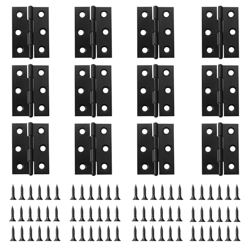 EUZUXU 12 Pcs Door Hinges 44mm × 32mm, Black Stainless Steel Hinges, for Gate, Windows, Closet, Drawer, Boxes Including Fixing Screw