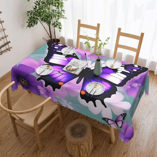 Nappe rectangulaire imprimé papillon violet en tissu pour table de dîner - 2