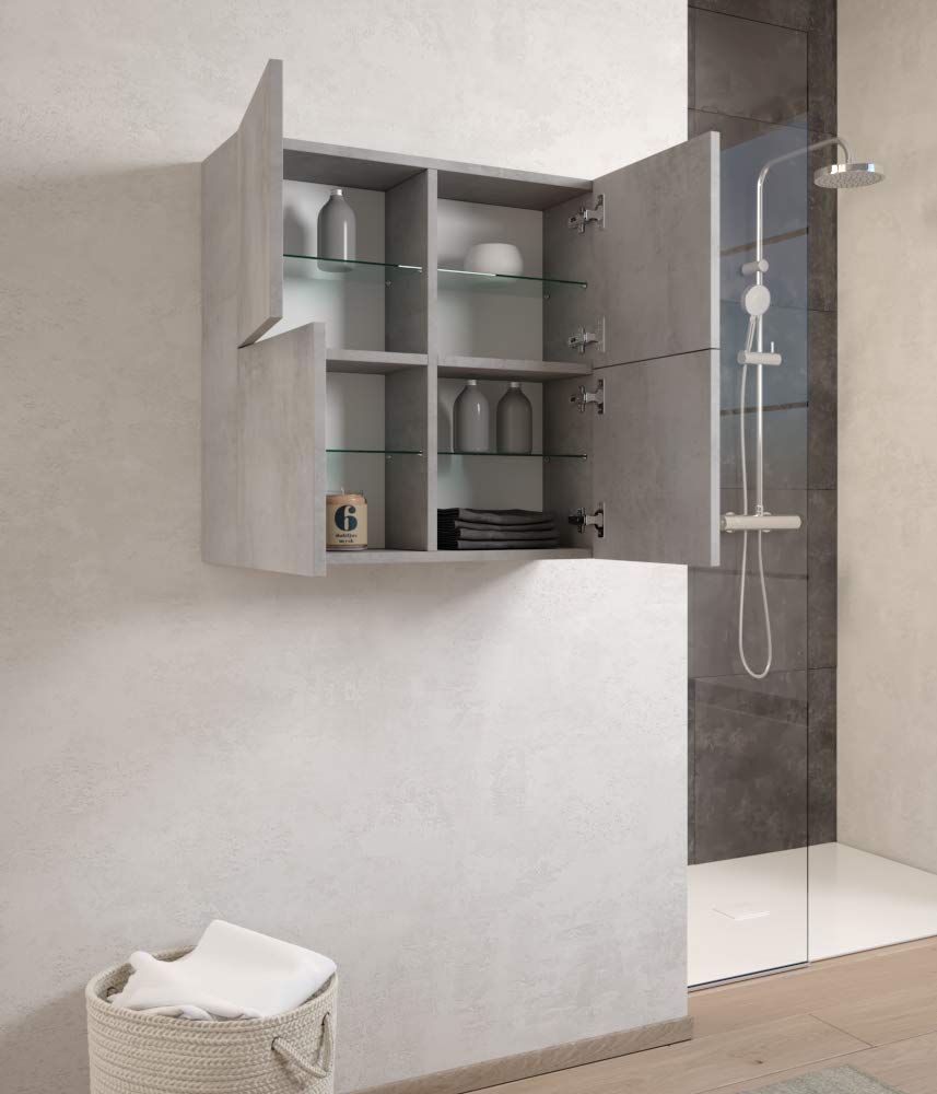 MaMa Store Atena Pensile Doppio Mettitutto 4 ante e sistema di apertura push and pull, Laminato, Grigio Cemento L. 71 X P. 22 X H. 71 cm, Arriva già assemblato