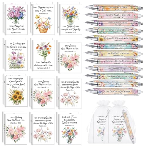 Image of Mooliwe 48 Pcs Positive Affirmation Gift Set Gratitude Notebooks with Pens Small Bags Motivational Encouragement Notepads Daily Affirmations Journal for Women Stress Relief Self Care (Christian)