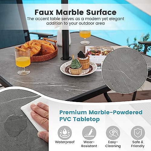 Tangkula 32-Inch Outdoor Dining Table for 4, Patio Bistro Table with 1.8" Umbrella Hole, Weatherproof PVC Tabletop, Heavy-Duty Metal Frame, Faux Marble Accent Table for Yard Garden - Thumbnail 6