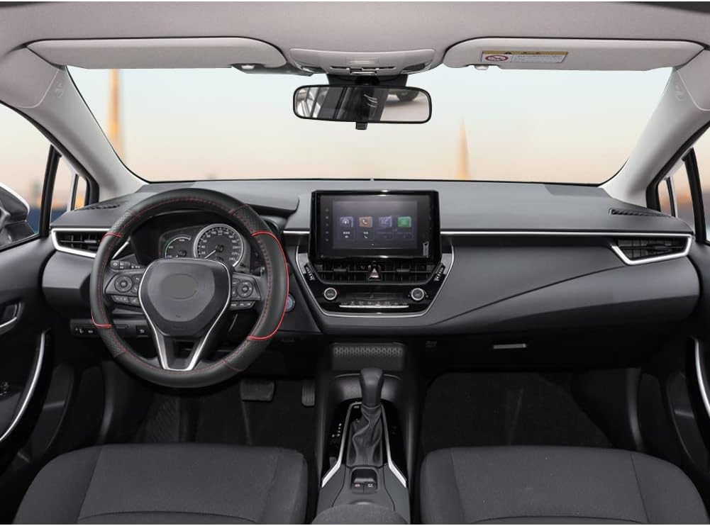 GIANT PANDA Steering Wheel Cover for Toyota, Auto Car Steering Wheel Cover for Toyota Highlander 4Runner Tacoma Corolla Camry - Black+Red Trim