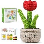 Beginner Crochet Kit,Knitting Kits for Beginners Adults,Beautiful Flowers Amigurumi Kit,Crochet Flower Kit Have Step-by-Step Video Tutorials to How to Crochet Plant,Thank You Gift