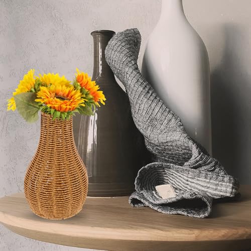 Jarrón de ratán simulado para escritorio y florero artesanal de PE interior 8
