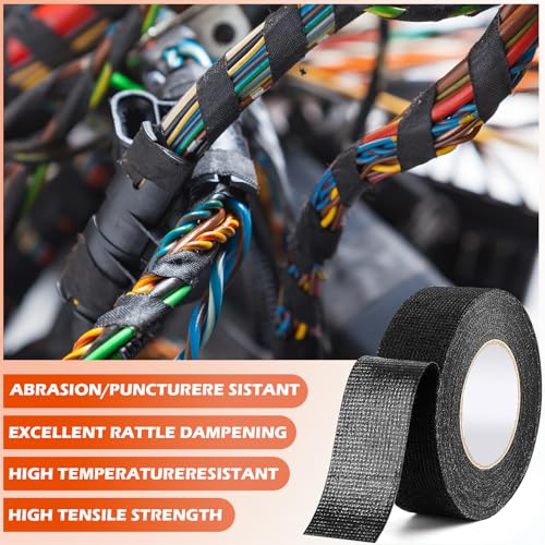 Image of Wire Harness Automotive Tape Self-Adhesive Wiring Harness Cloth Electrical Tape 1 Inch x 30 Feet Car Insulated Wire Loom Tape for Automotive Engine Insulation Protection 6 Rolls