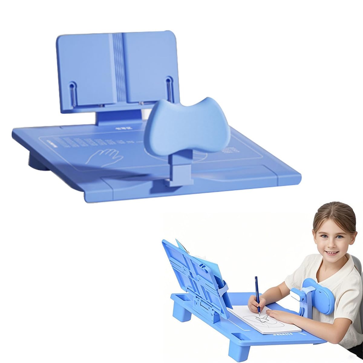 chislim Sitting Posture Corrector for Kids,Student Desktop Writing Board with Book Stand,Height Adjustable,Prevent Myopia,Fits Most Study Tables (Blue)