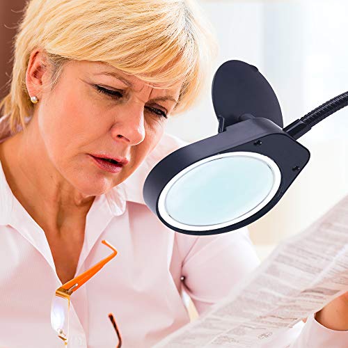 Psiven Dimmable Magnifying Glass With Light - Daylight Bright Led Magnifying Desk Lamp, Lighted Magnifier With Stand & Clamp - For Reading, Close Work, Task, Workbench, Crafts, Hobbies, Sewing - Black #TOP4