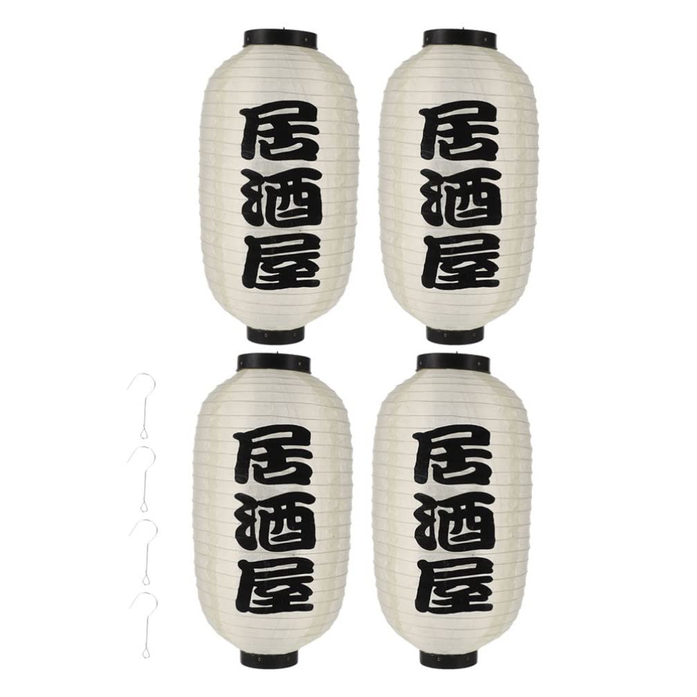 Traditional Japanese Lanterns Plastic Outdoor Asian Chinese Japanese Lanterns Lights Foldable Festive Hanging Lamp DIY Sushi Hanging Decoration Waterproof for Birthday Wedding Party 4pcs