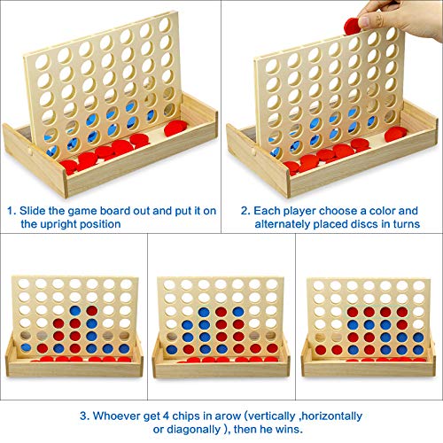 Juego de Mesa Clásico 4 en Línea Plegable de Madera miniatura 6
