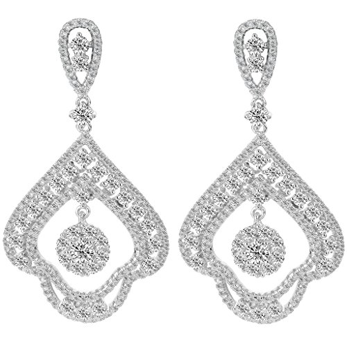 EVER FAITH 925 Sterling Silver Full Cubic Zirconia Art Deco Chandelier Tear Drop Dangle Earrings Clear