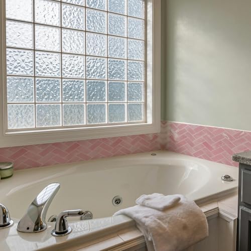 Art3d Selbstklebende Wandfliesen 3D Fliesenaufkleber Fliesenfolie Fischgrät Fliesen Aufkleber Küche Bad Ziegel Wandaufkleber Wasserdichte Rosa Upgrade Dickere