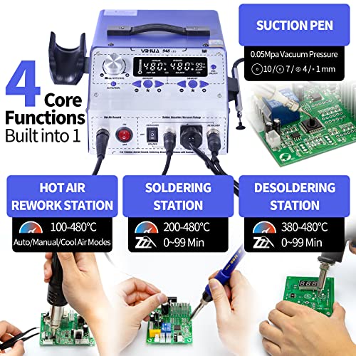 YIHUA 948-II 4 in 1 Hot Air Rework Soldering Iron and Desoldering Suction Tin Gun Station with Suction Pick Up Pen °F /°C