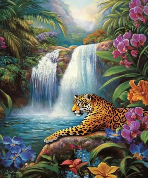 Kit canevas complet de broderie léopard 40x50cm idéal pour s'initier au fil