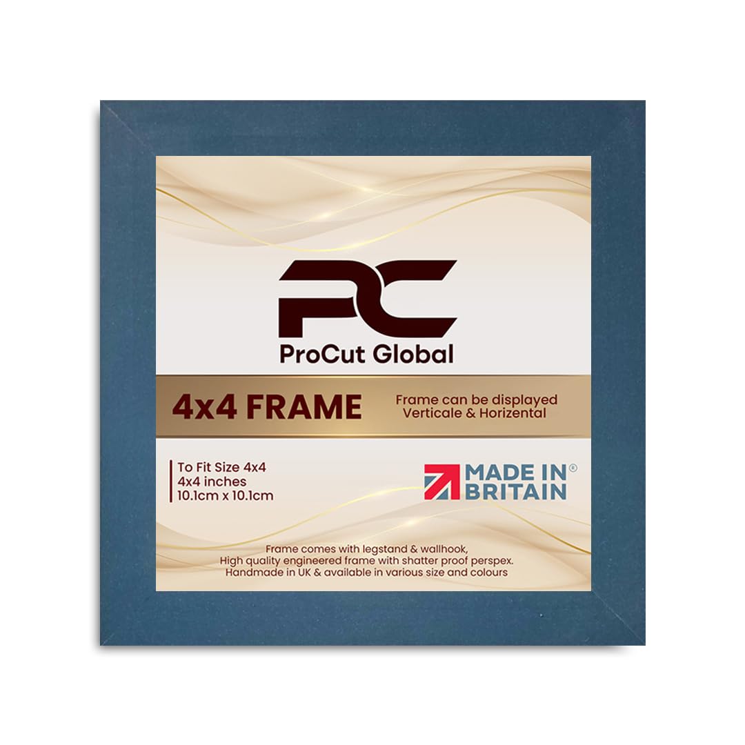 Procut Global 4X4 Navy Blue Picture Frames - Modern Wooden Photo Frame with Shatterproof Perspex for Wall or Tabletop - Perfect for Posters, Certificates, Prints - Sizes & Colors Available