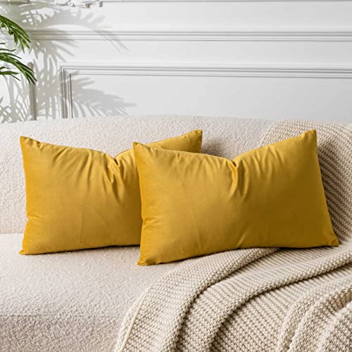 Image of JUSPURBET Couch Pillow Covers Set of 2 Decorative Velvet Throw Pillow Covers for Modern Farmhouse Home Decor Soft Lumbar Cushion Covers with Hidden Zipper for Sofa Bed,Gold,12x20 inch