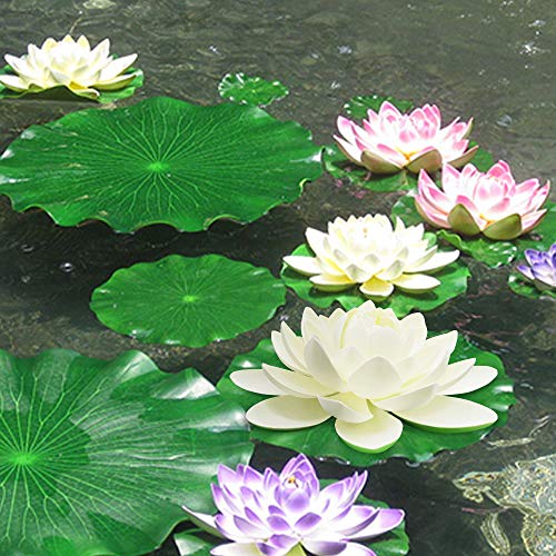 Ohihuw Artificial Floating Water Lily Foam Lotus Flower For Pond Patio Garden Pool Décor Large Size 5 Pack #TOP3