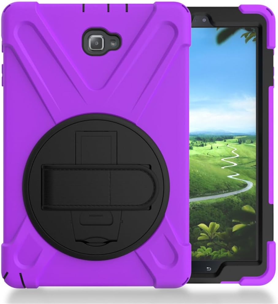 for Samsung Galaxy Tab A 10.1 with S-Pen 2016 SM-P580 P585 Case 10.1 inch Tablet Case 3 in 1 Hard Plastic Frame + Double Silicone [Hand Strap & Shoulder Strapp] - B